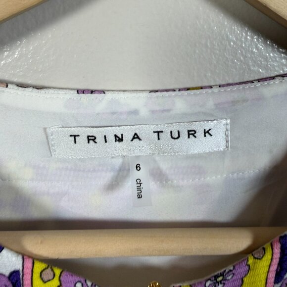 Trina Turk Arboretum Full Zip Mini Dress Size 6 Floral Retro Mod Palm Beach - Picture 4 of 10